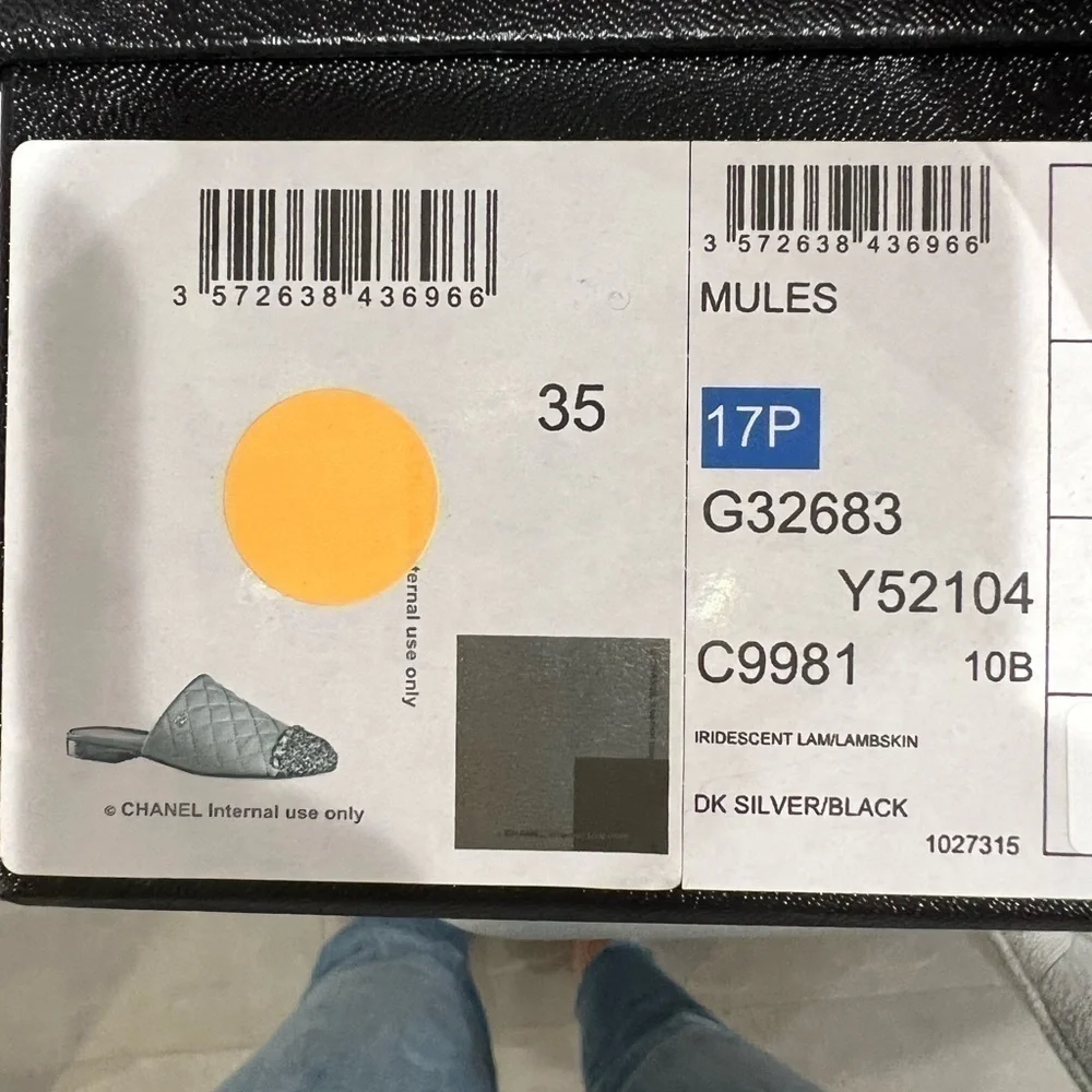 CHANEL DK SILVER / black Mules 2017 C9981 chain detail size 35 EUC